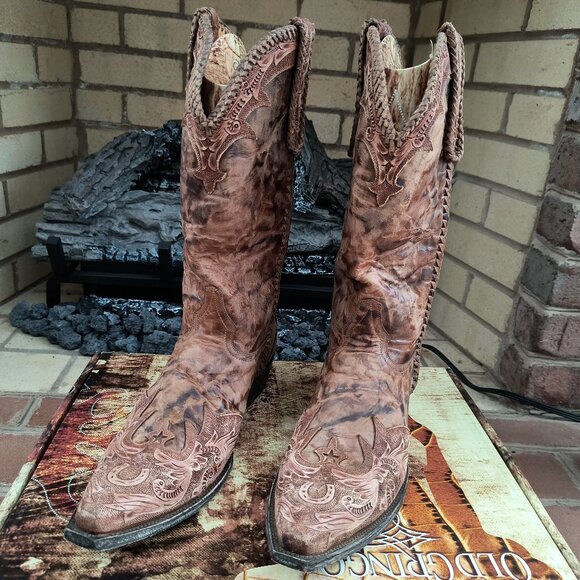 OLD GRINGO Men's Diaz Tooled Tobacco/Gold Leather Cowboy Western Boots - Picture 1 of 8